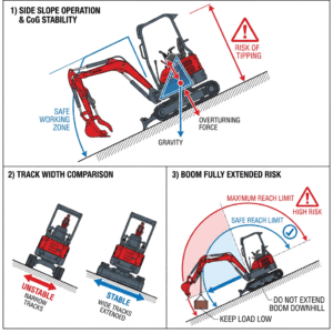 How Operating Weight Affects Mini Excavator Stability on Uneven Ground How Operating Weight Affects Mini Excavator Stability on Uneven Ground 2