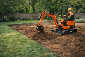 mini-excavator-backyard-landscaping-grass-soil