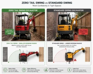 zero-tail-swing-vs-standard-excavator-tight-space-comparison